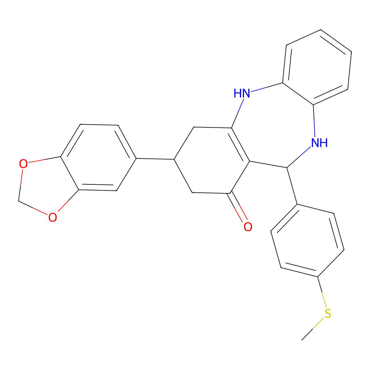 9-(1,3-Benzodioxol-5-yl)-6-(4-methylsulfanylphenyl)-5,6,8,9,10,11-hexahydrobenzo[b][1,4]benzodiazepin-7-one molecular structure, CAS 296899-86-0