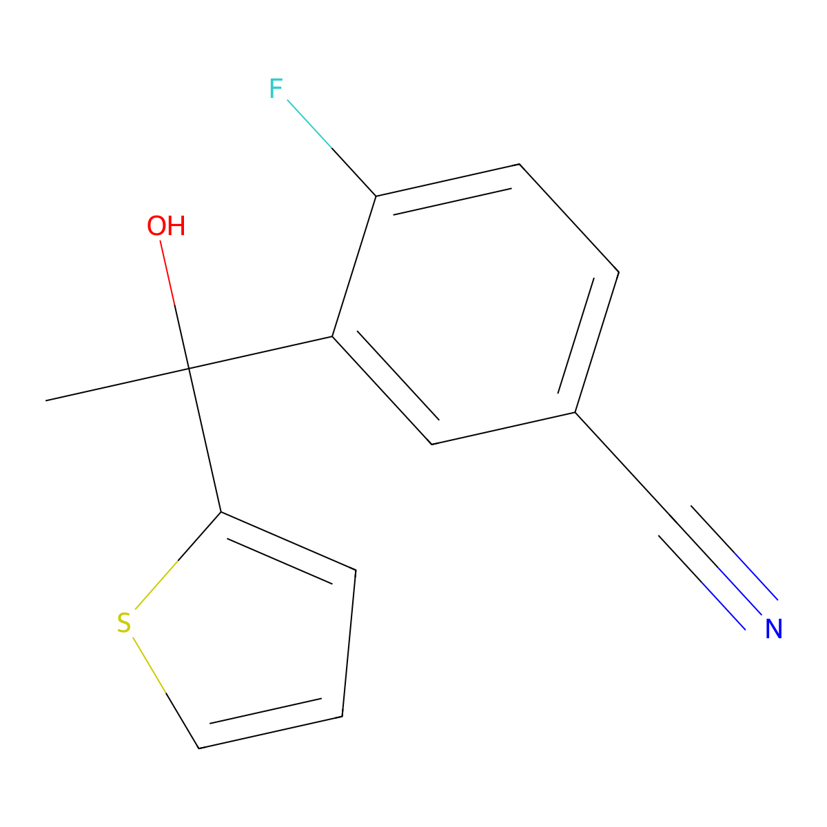 4-Fluoro-3-(1-hydroxy-1-(thiophen-2-yl)ethyl)benZonitrile molecular structure, CAS 2969206-05-9