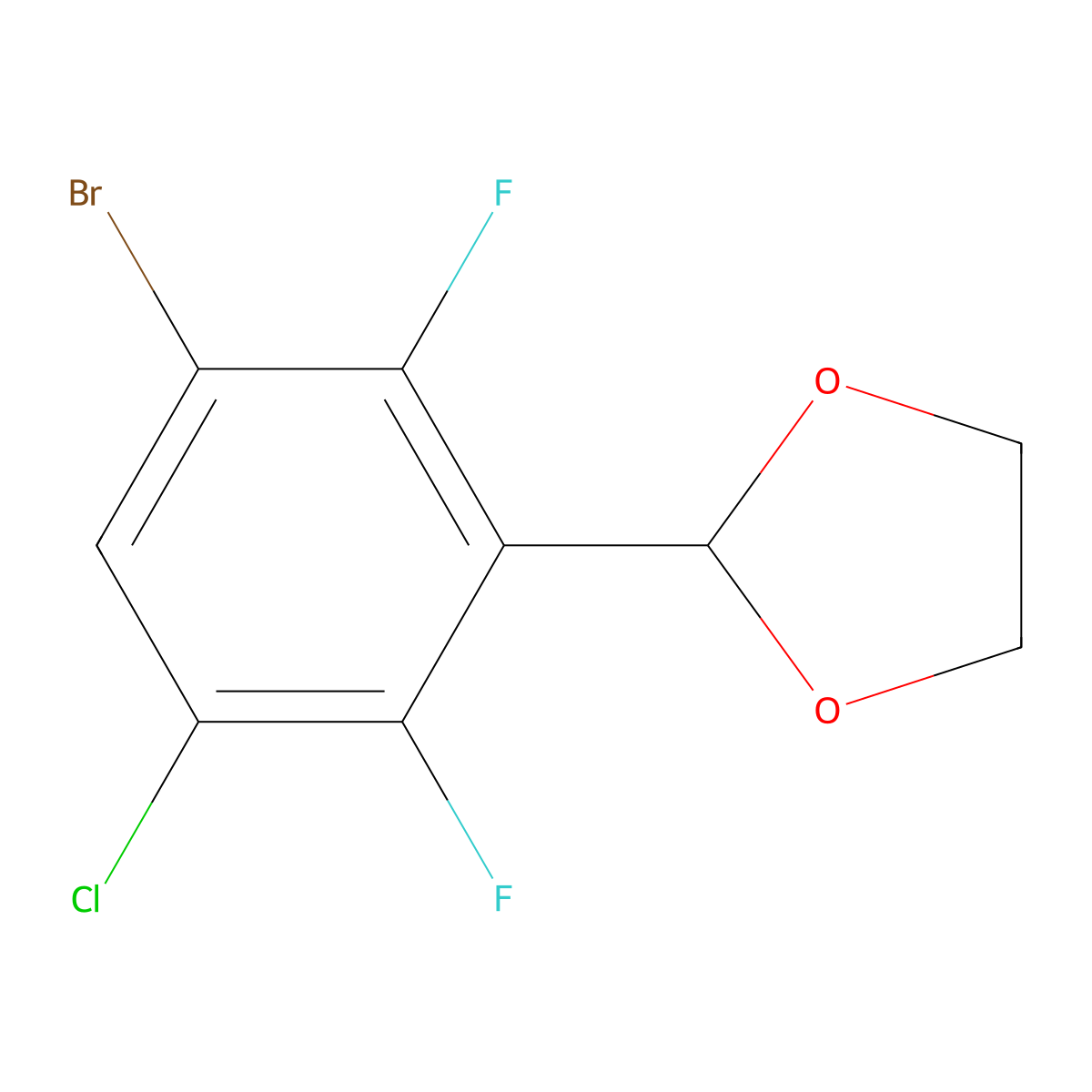 2-(3-Bromo-5-chloro-2,6-difluorophenyl)-1,3-dioxolane molecular structure, CAS 2969207-34-7