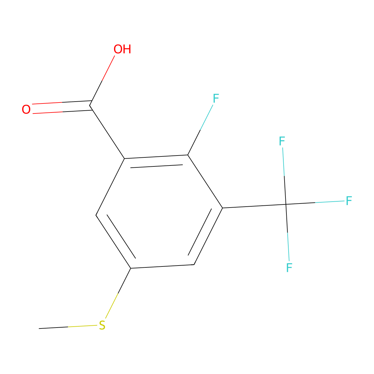 2-Fluoro-5-(methylthio)-3-(trifluoromethyl)benZoic acid molecular structure, CAS 2969210-33-9