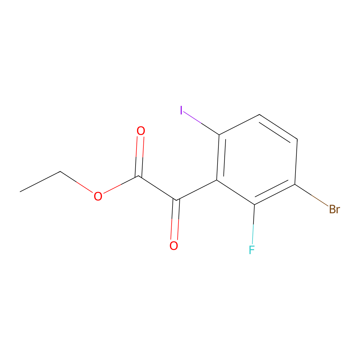 Ethyl 2-(3-bromo-2-fluoro-6-iodophenyl)-2-oxoacetate molecular structure, CAS 2969218-68-4