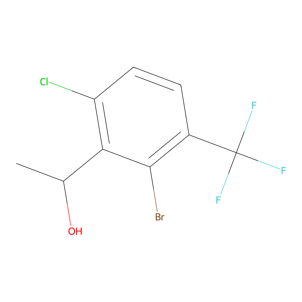 1-(2-Bromo-6-chloro-3-(trifluoromethyl)phenyl)ethanol molecular structure, CAS 2969219-77-8