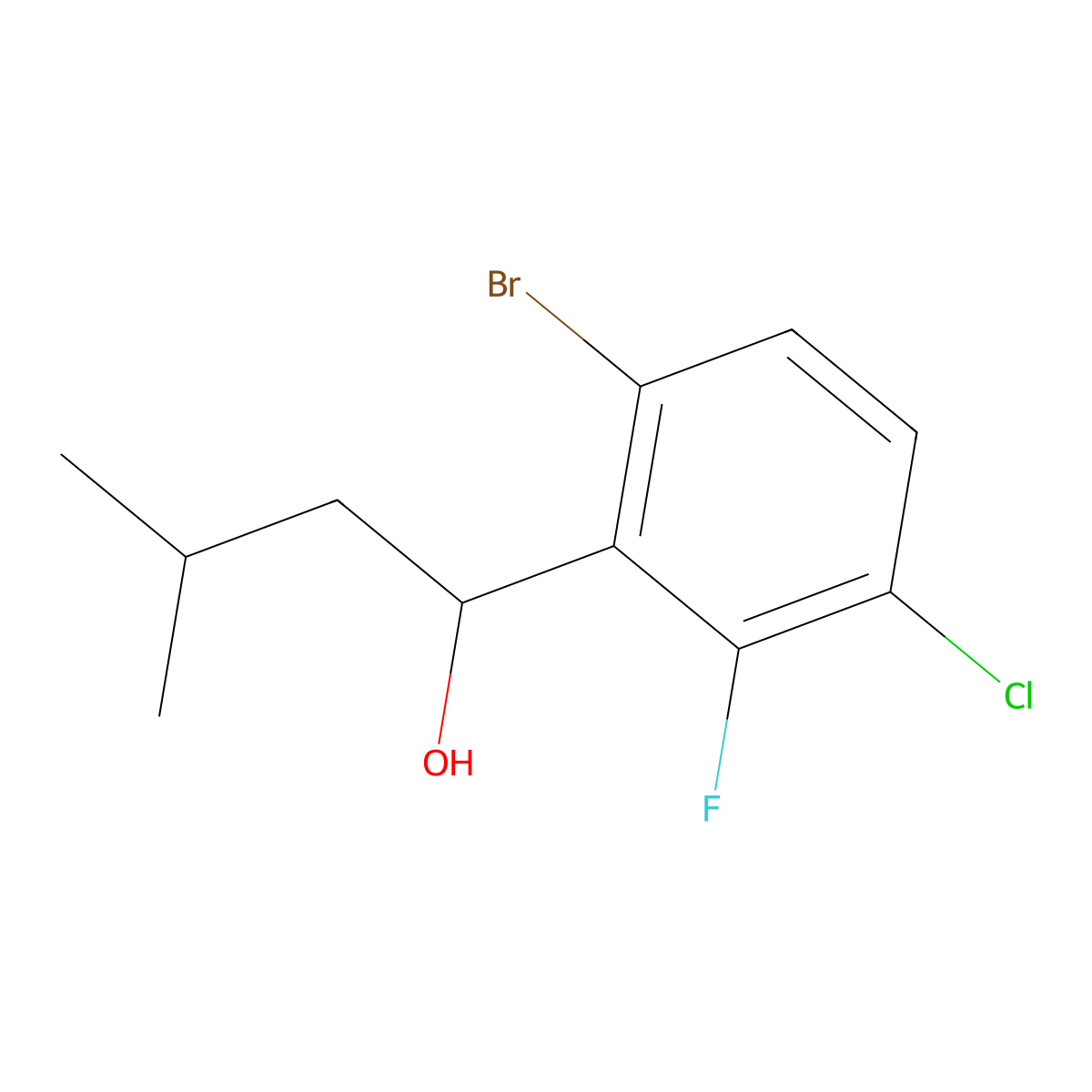 1-(6-Bromo-3-chloro-2-fluorophenyl)-3-methylbutan-1-ol molecular structure, CAS 2969242-29-1