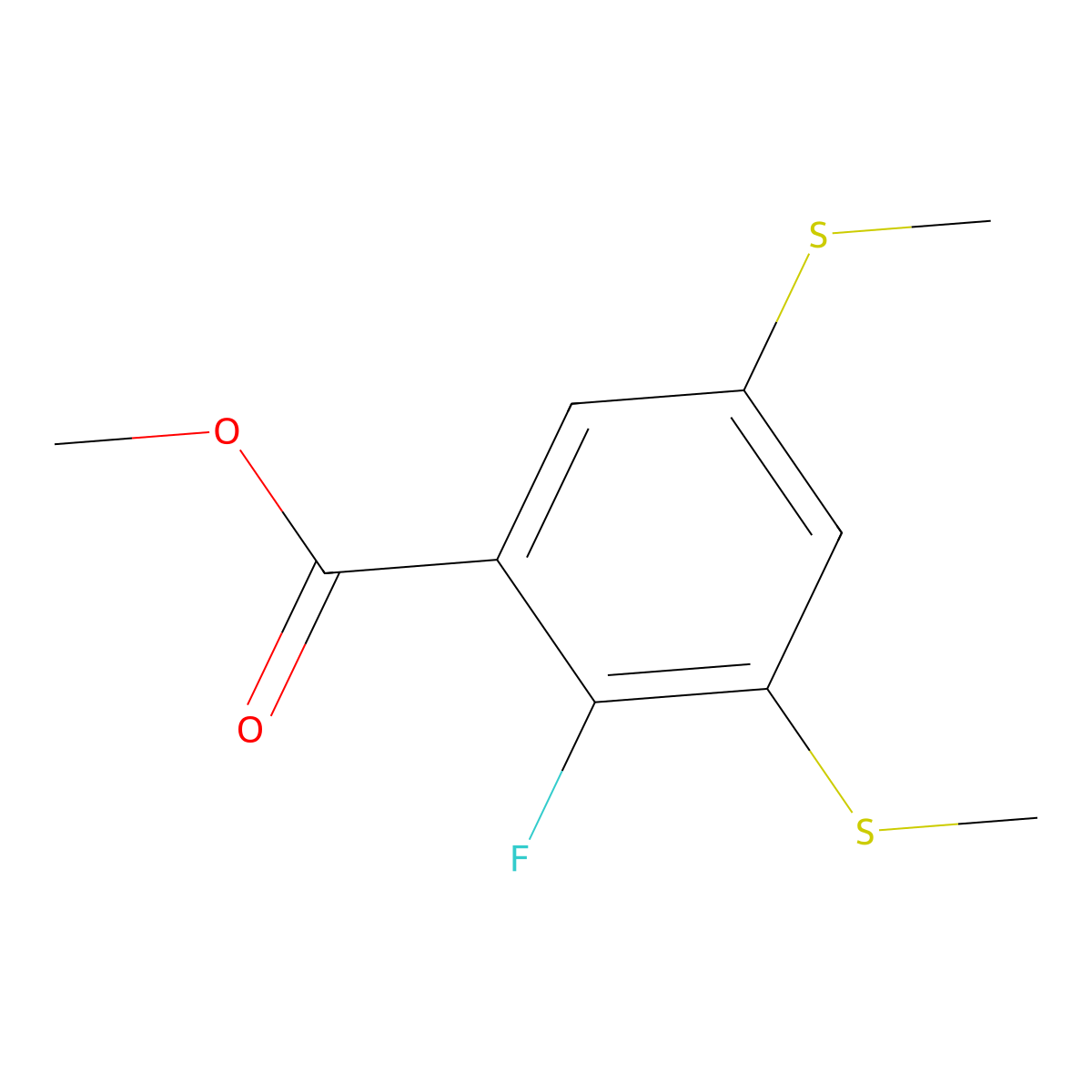 Methyl 2-fluoro-3,5-bis(methylthio)benzoate molecular structure, CAS 2969242-84-8