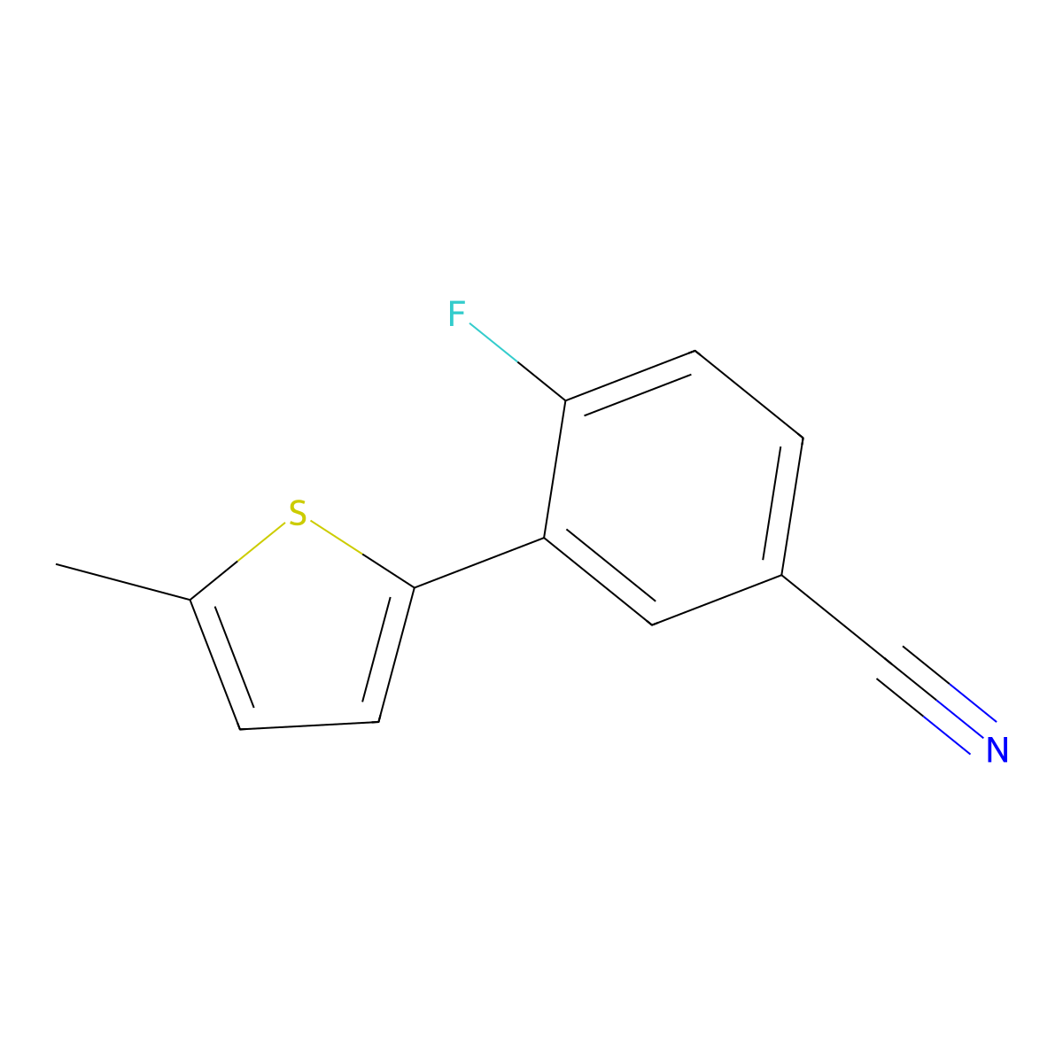 4-Fluoro-3-(5-methylthiophen-2-yl)benzonitrile molecular structure, CAS 2969248-26-6