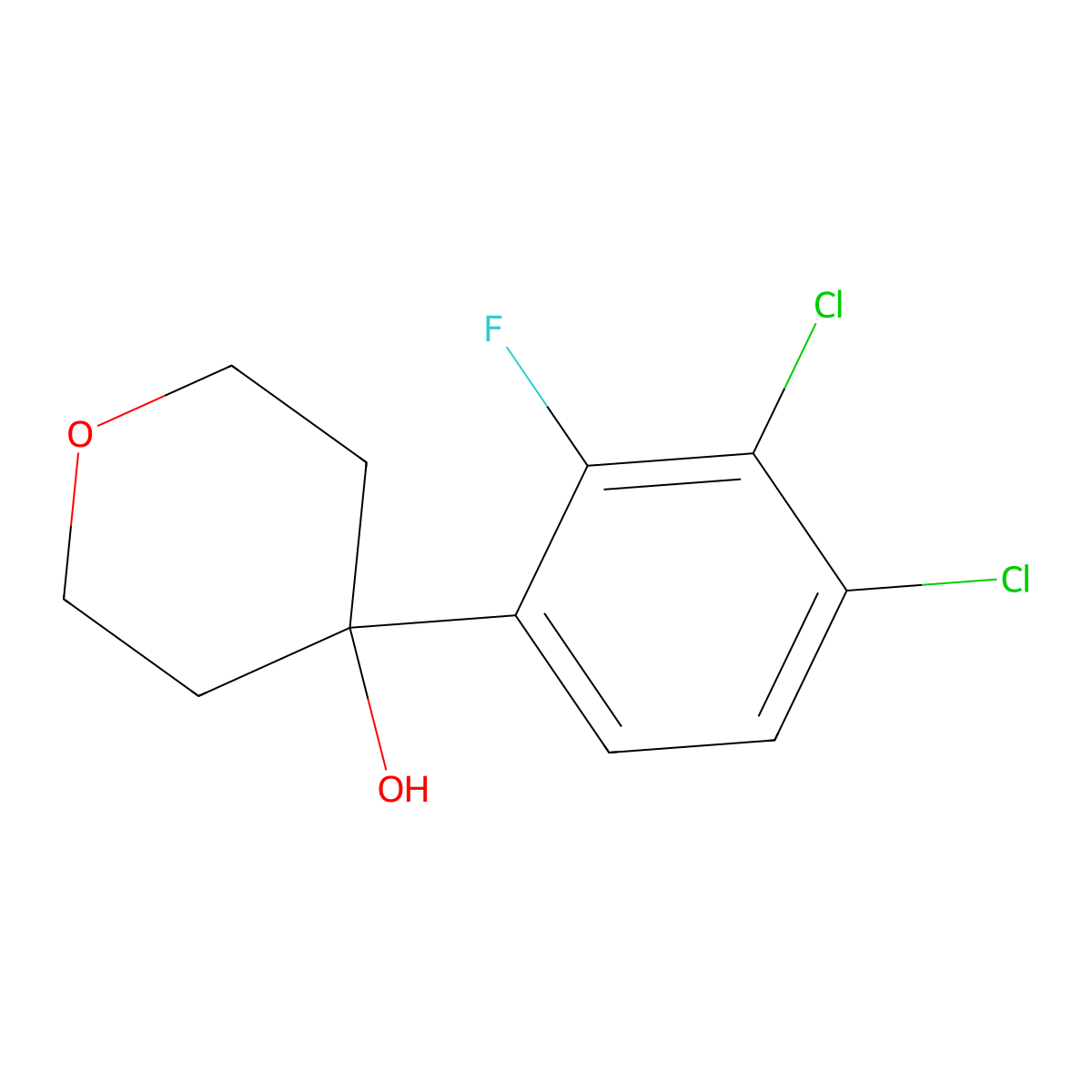4-(3,4-dichloro-2-fluorophenyl)tetrahydro-2H-pyran-4-ol molecular structure, CAS 2969251-25-8