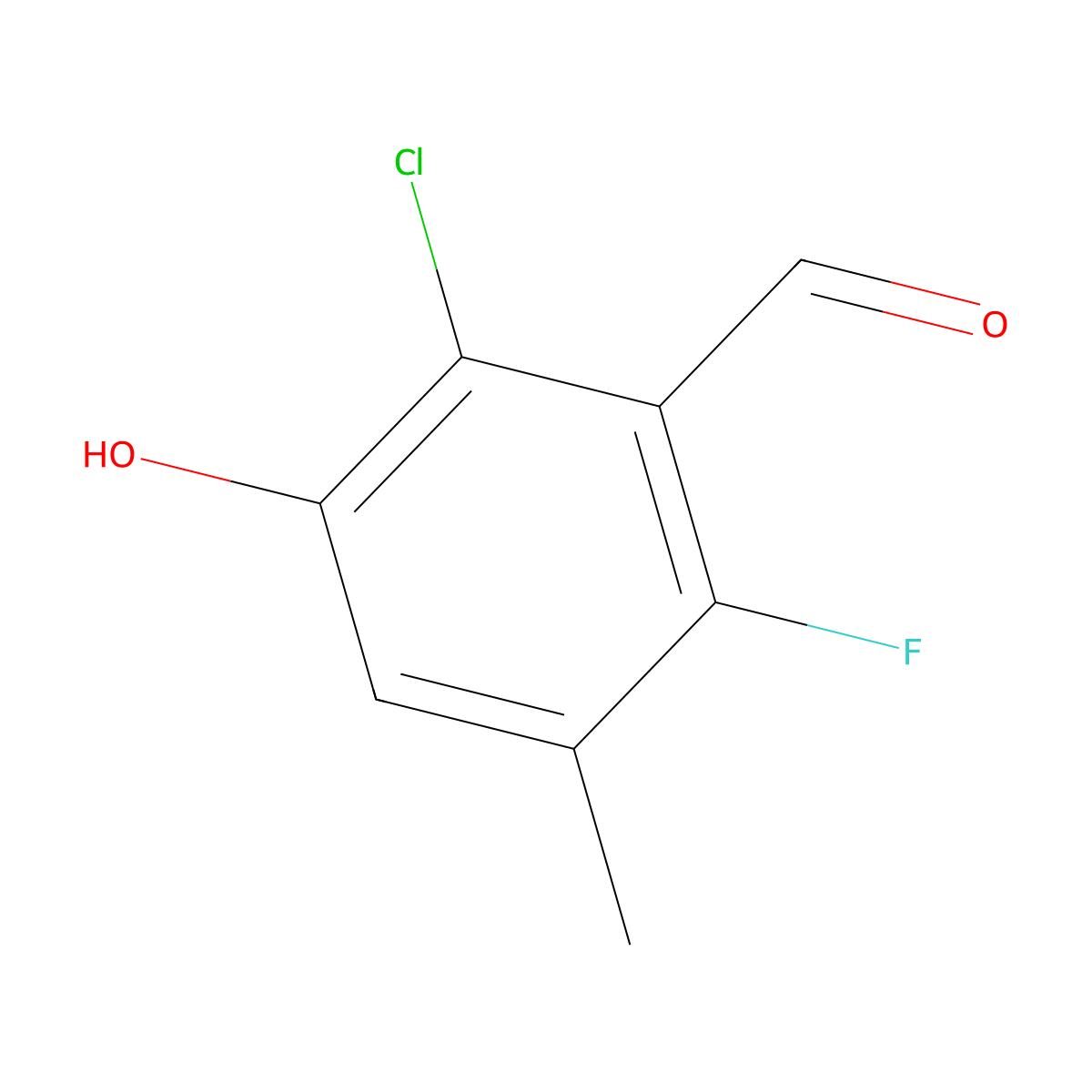 2-Chloro-6-fluoro-3-hydroxy-5-methylbenzaldehyde molecular structure, CAS 2969253-39-0