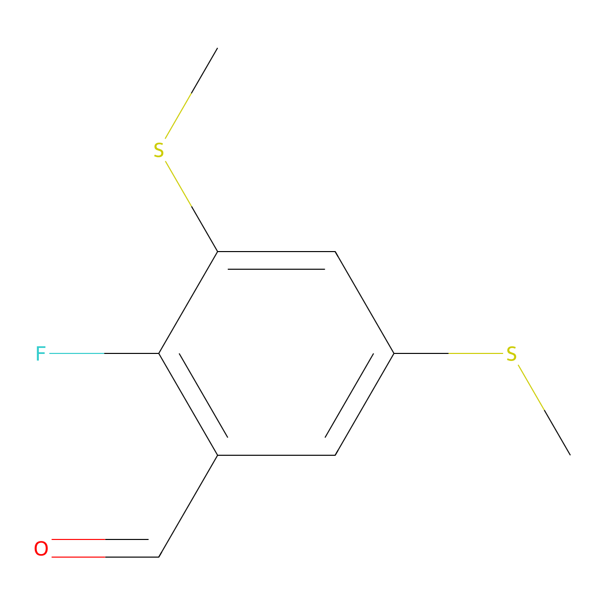 2-Fluoro-3,5-bis(methylthio)benzaldehyde molecular structure, CAS 2969257-66-5