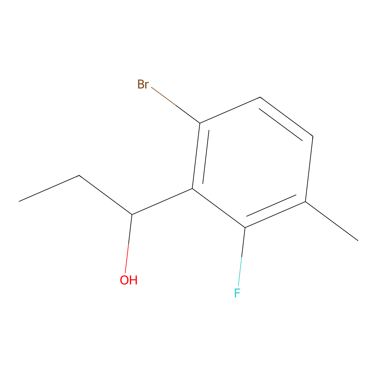 1-(6-Bromo-2-fluoro-3-methylphenyl)propan-1-ol molecular structure, CAS 2969310-32-3