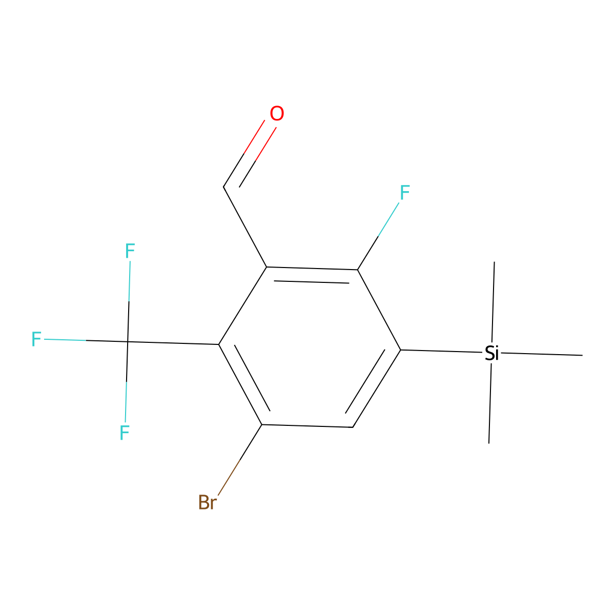 3-Bromo-6-fluoro-2-(trifluoromethyl)-5-(trimethylsilyl)benzaldehyde molecular structure, CAS 2969316-05-8