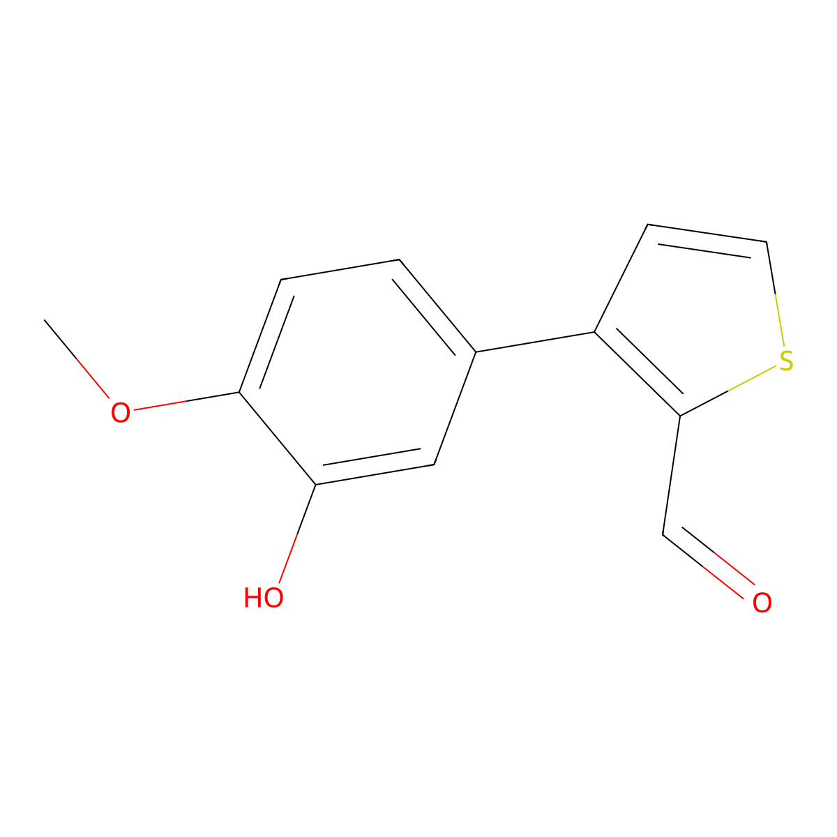 3-(3-Hydroxy-4-methoxyphenyl)thiophene-2-carbaldehyde molecular structure, CAS 2969317-72-2