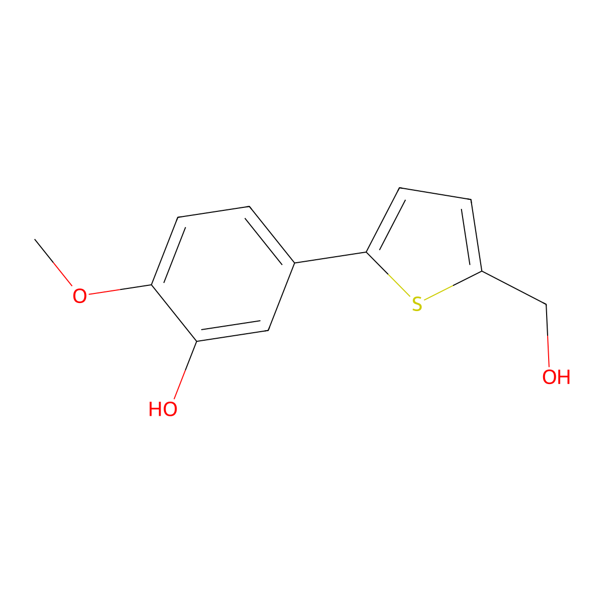 5-(5-(Hydroxymethyl)thiophen-2-yl)-2-methoxyphenol molecular structure, CAS 2969321-57-9