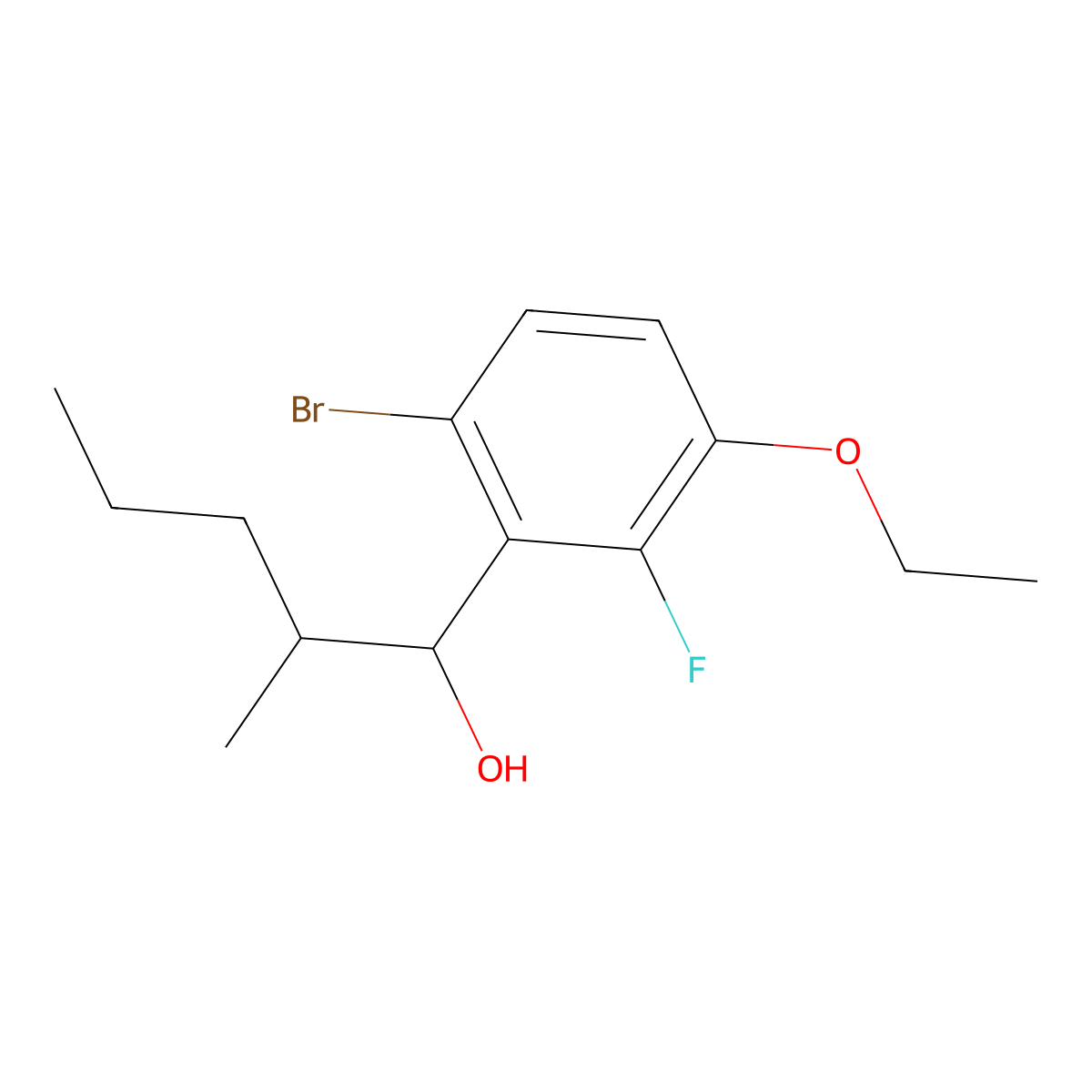 1-(6-Bromo-3-ethoxy-2-fluorophenyl)-2-methylpentan-1-ol molecular structure, CAS 2969322-27-6
