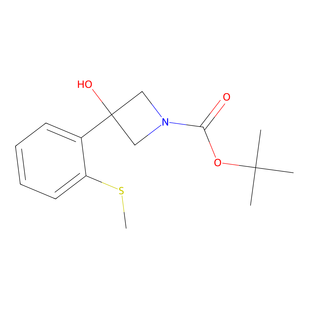 Tert-butyl 3-hydroxy-3-(2-(methylthio)phenyl)azetidine-1-carboxylate molecular structure, CAS 2969322-33-4