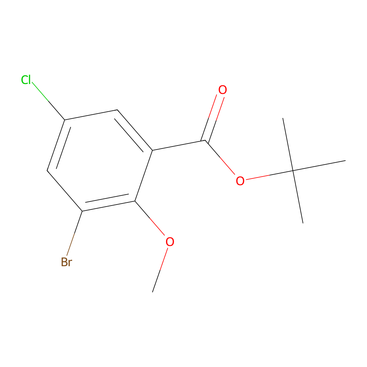 Tert-butyl 3-bromo-5-chloro-2-methoxybenzoate molecular structure, CAS 2969327-57-7