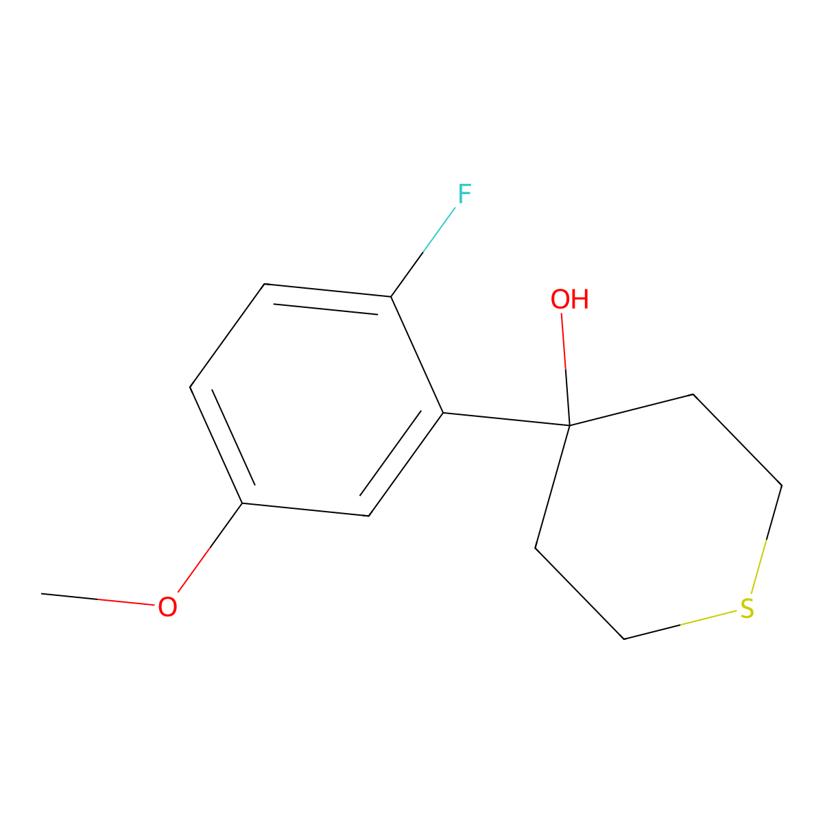 4-(2-Fluoro-5-methoxyphenyl)tetrahydro-2H-thiopyran-4-ol molecular structure, CAS 2969329-51-7