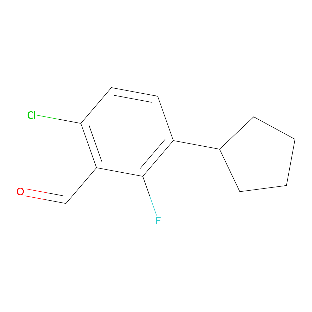 6-Chloro-3-cyclopentyl-2-fluorobenzaldehyde molecular structure, CAS 2969329-75-5