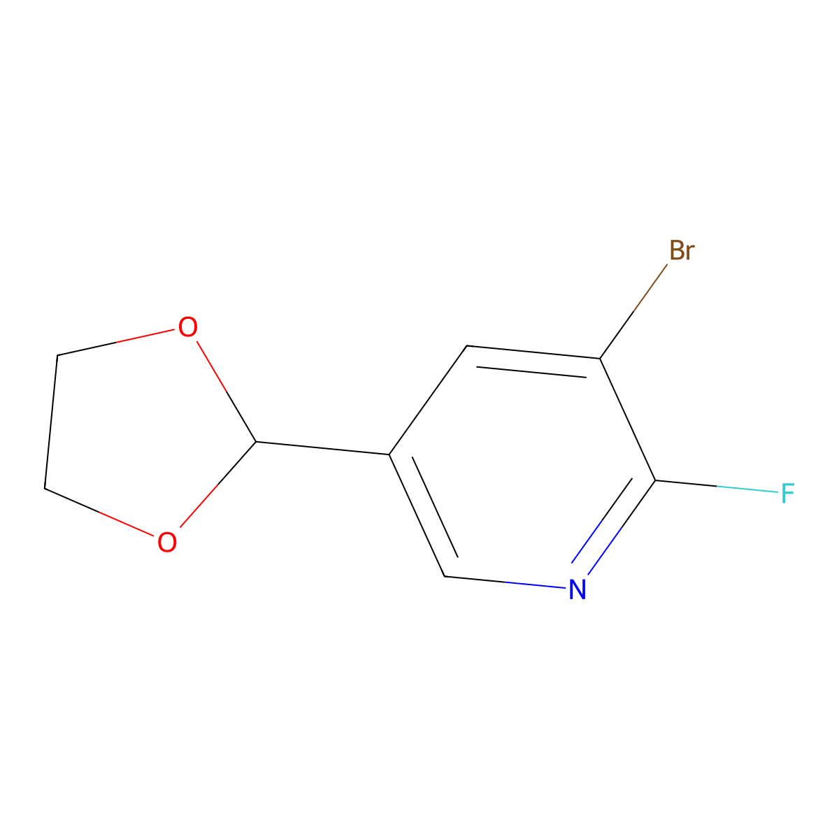 3-Bromo-5-(1,3-dioxolan-2-yl)-2-fluoropyridine molecular structure, CAS 2969336-70-5