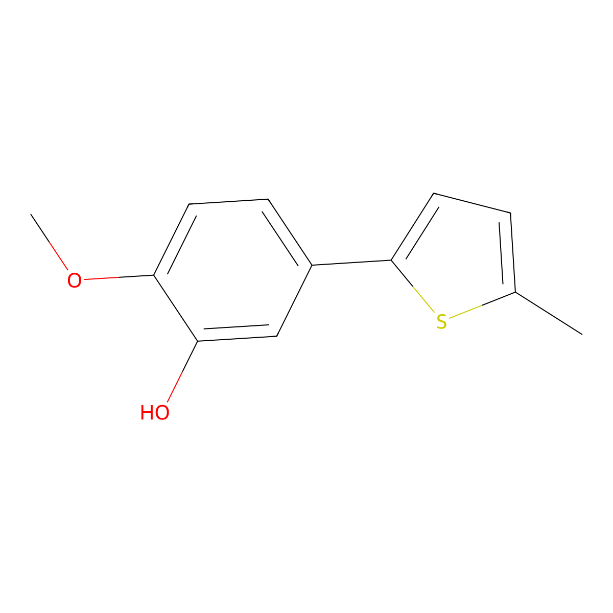 2-Methoxy-5-(5-methylthiophen-2-yl)phenol molecular structure, CAS 2969337-70-8