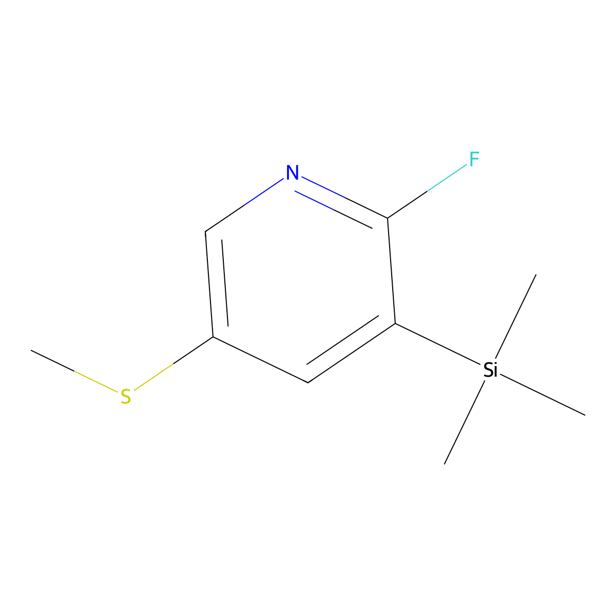 2-Fluoro-5-(methylthio)-3-(trimethylsilyl)pyridine molecular structure, CAS 2969340-74-5