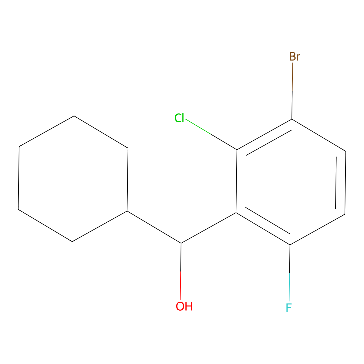 (3-Bromo-2-chloro-6-fluorophenyl)(cyclohexyl)methanol molecular structure, CAS 2969351-24-2
