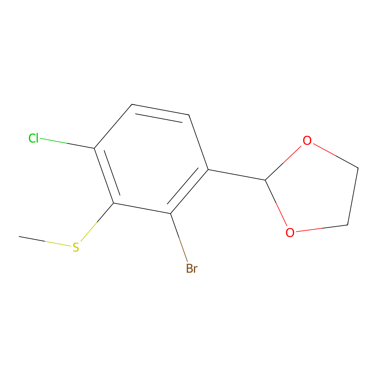 2-(2-Bromo-4-chloro-3-(methylthio)phenyl)-1,3-dioxolane molecular structure, CAS 2969356-50-9