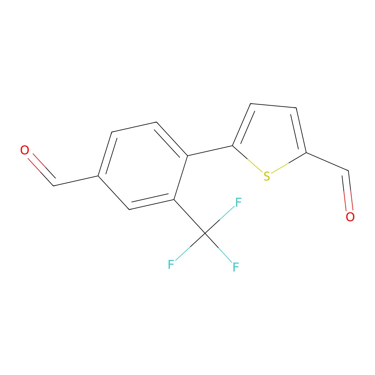 5-(4-Formyl-2-(trifluoromethyl)phenyl)thiophene-2-carbaldehyde molecular structure, CAS 2969356-87-2
