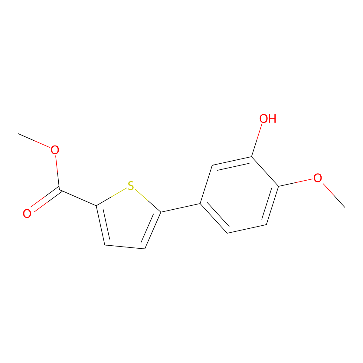 Methyl 5-(3-hydroxy-4-methoxyphenyl)thiophene-2-carboxylate molecular structure, CAS 2969367-02-8