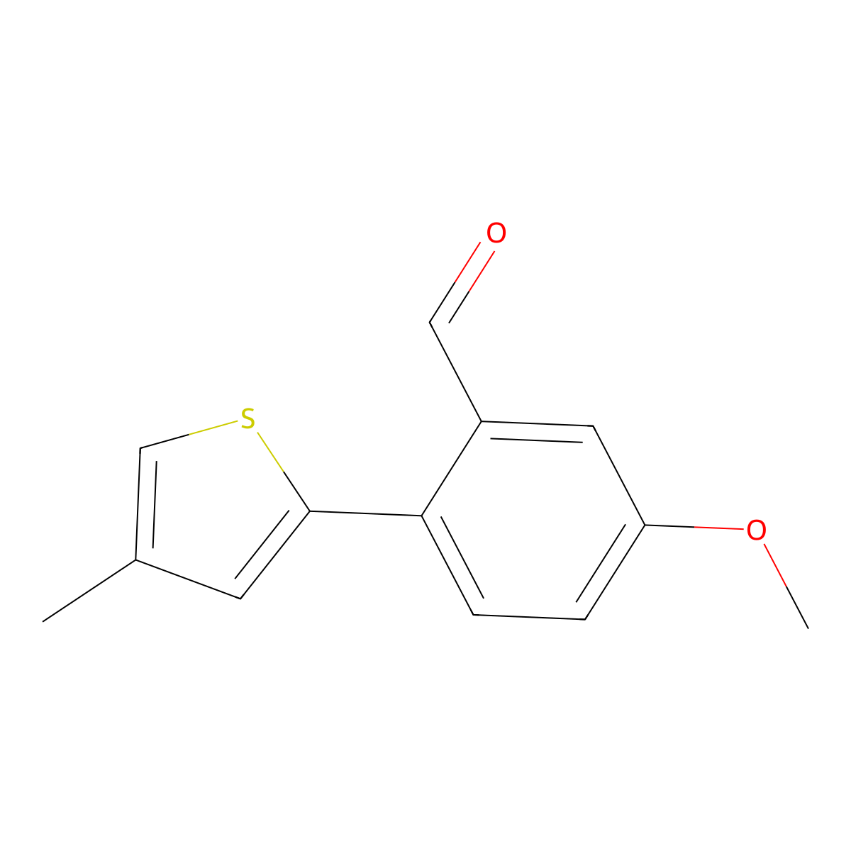5-Methoxy-2-(4-methylthiophen-2-yl)benzaldehyde molecular structure, CAS 2969368-87-2