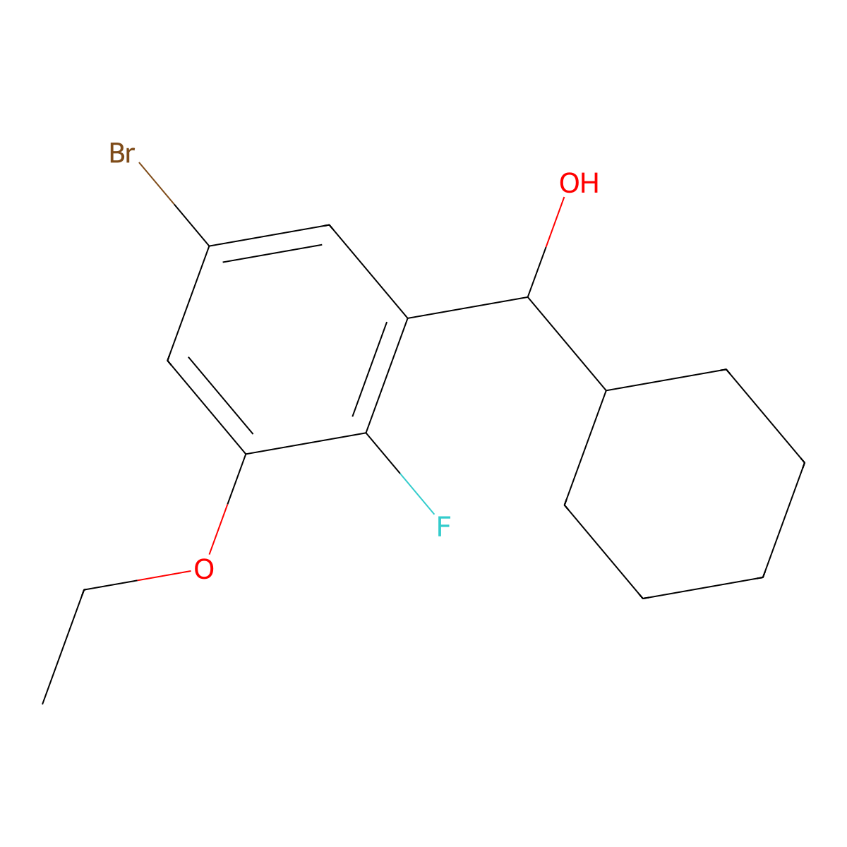 (5-Bromo-3-ethoxy-2-fluorophenyl)(cyclohexyl)methanol molecular structure, CAS 2969369-72-8