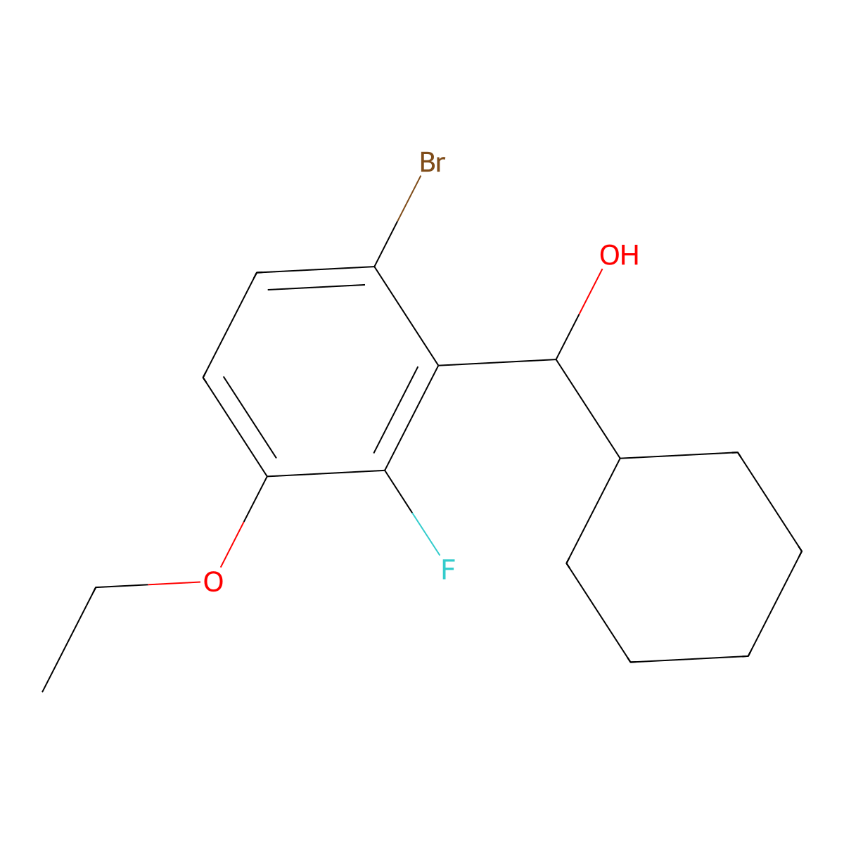 (6-Bromo-3-ethoxy-2-fluorophenyl)(cyclohexyl)methanol molecular structure, CAS 2969369-77-3