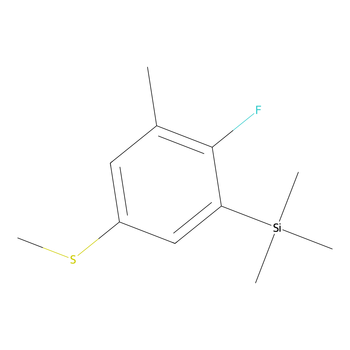 (2-Fluoro-3-methyl-5-(methylthio)phenyl)trimethylsilane molecular structure, CAS 2969372-30-1