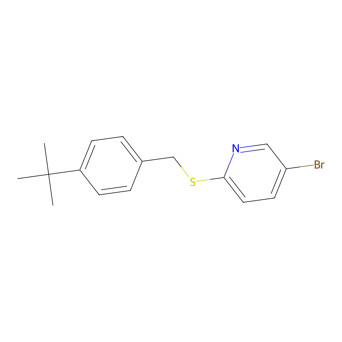 5-Bromo-2-((4-(tert-butyl)benzyl)thio)pyridine molecular structure, CAS 2969376-18-7
