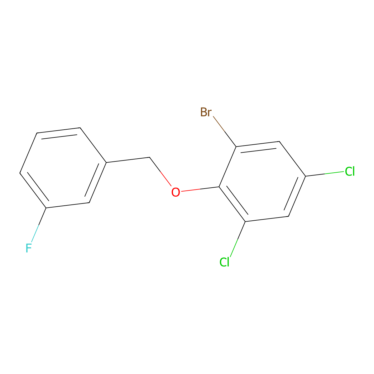 1-Bromo-3,5-dichloro-2-((3-fluorobenzyl)oxy)benzene molecular structure, CAS 2969382-26-9