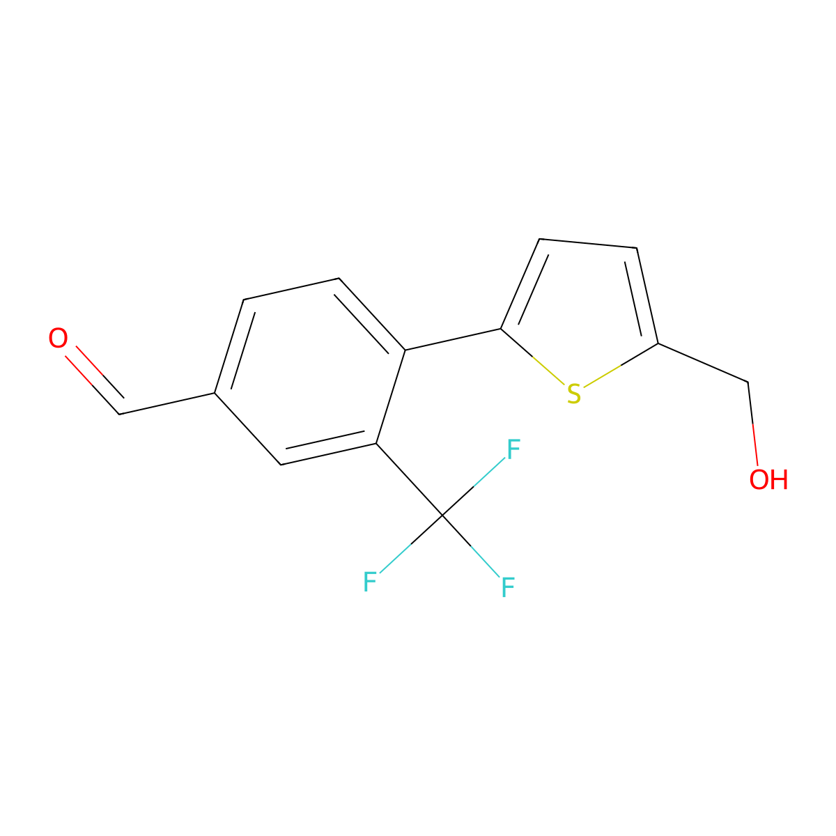 4-(5-(Hydroxymethyl)thiophen-2-yl)-3-(trifluoromethyl)benzaldehyde molecular structure, CAS 2969387-07-1