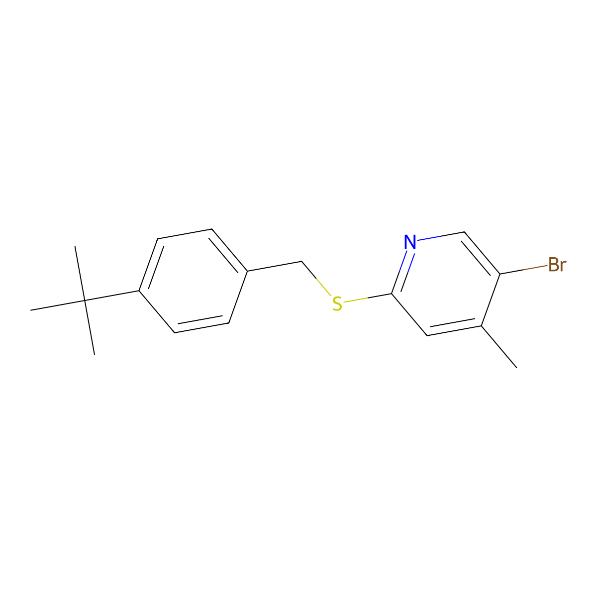 5-Bromo-2-((4-(tert-butyl)benzyl)thio)-4-methylpyridine molecular structure, CAS 2969392-37-6