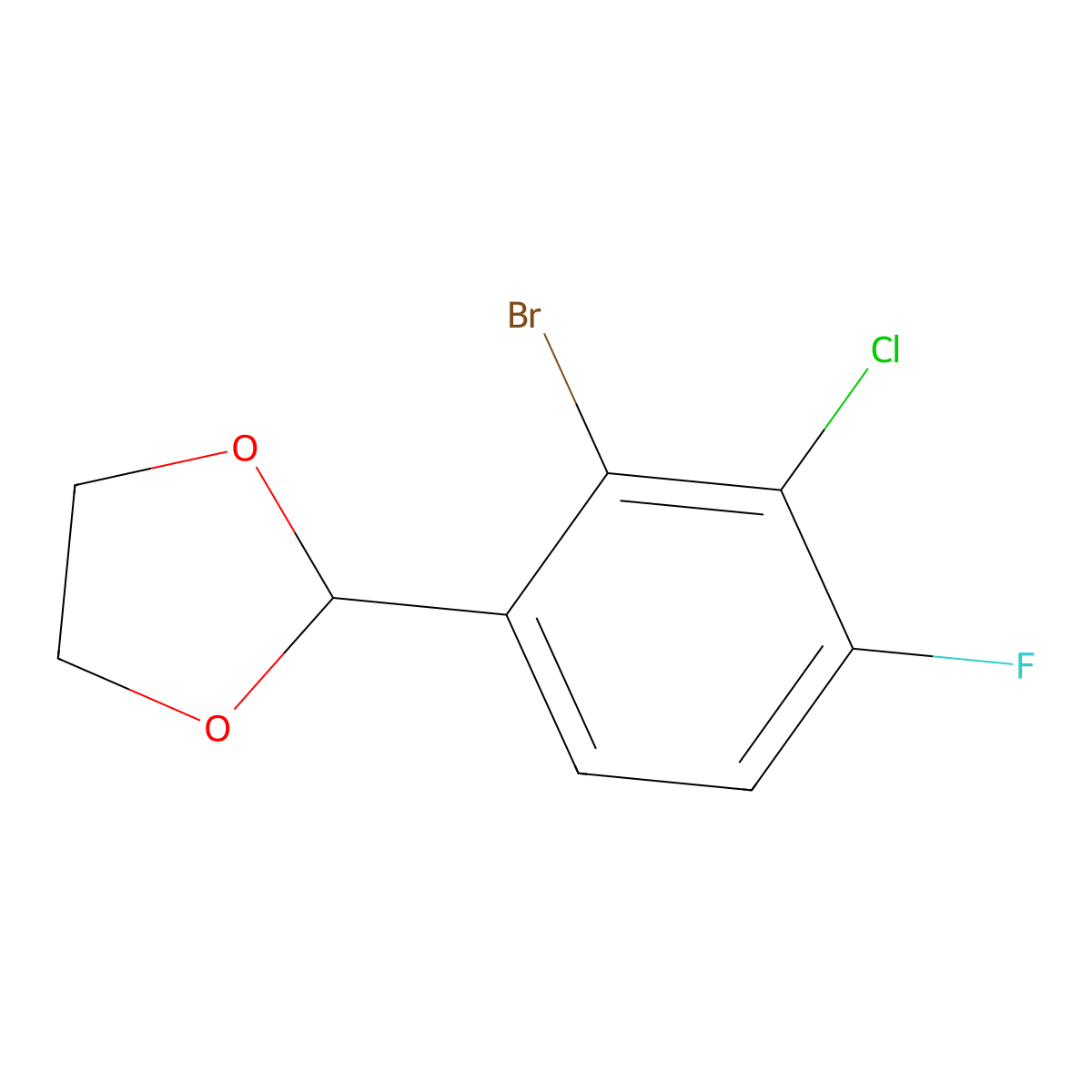 2-(2-Bromo-3-chloro-4-fluorophenyl)-1,3-dioxolane molecular structure, CAS 2969393-55-1
