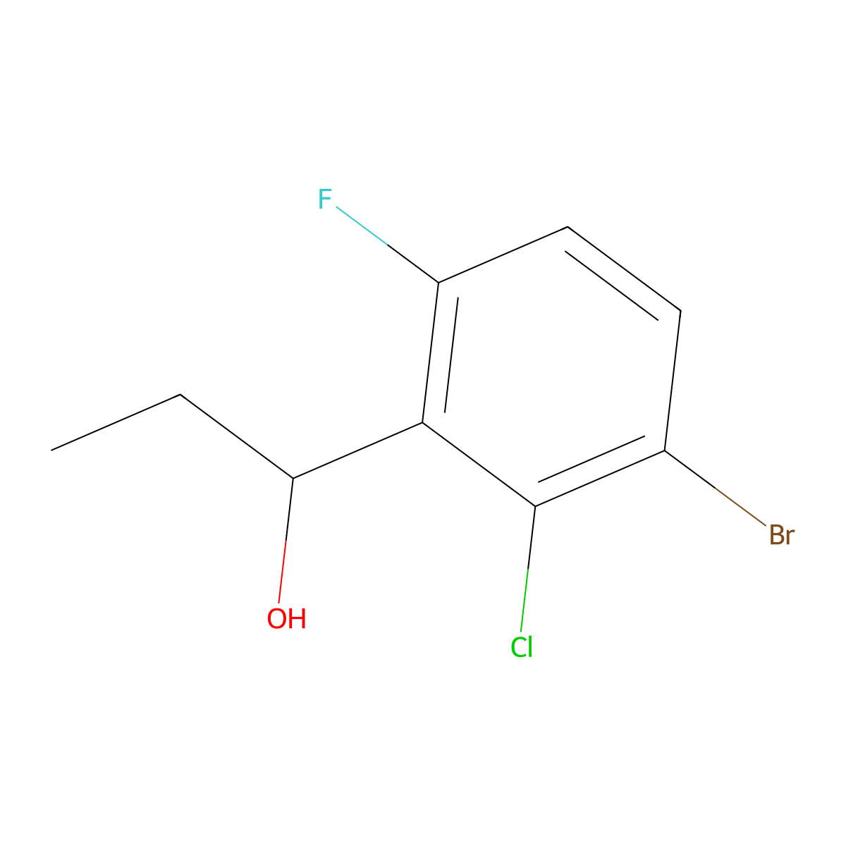 1-(3-Bromo-2-chloro-6-fluorophenyl)propan-1-ol molecular structure, CAS 2969398-06-7