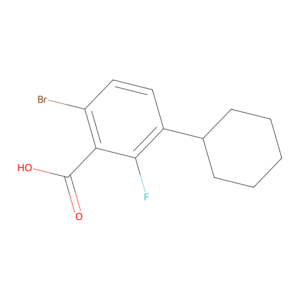 6-Bromo-3-cyclohexyl-2-fluorobenzoic acid molecular structure, CAS 2969403-34-5