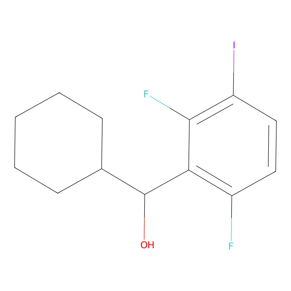 Cyclohexyl(2,6-difluoro-3-iodophenyl)methanol molecular structure, CAS 2969407-63-2