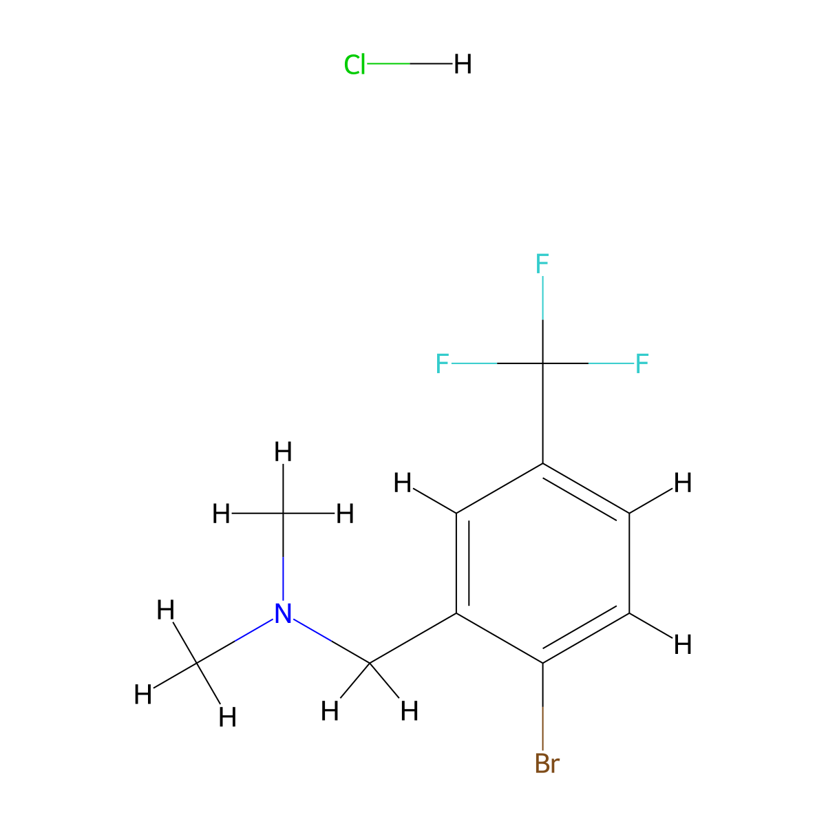 1-(2-bromo-5-(trifluoromethyl)phenyl)-N,N-dimethylmethanamine hydrochloride molecular structure, CAS 2969424-31-3