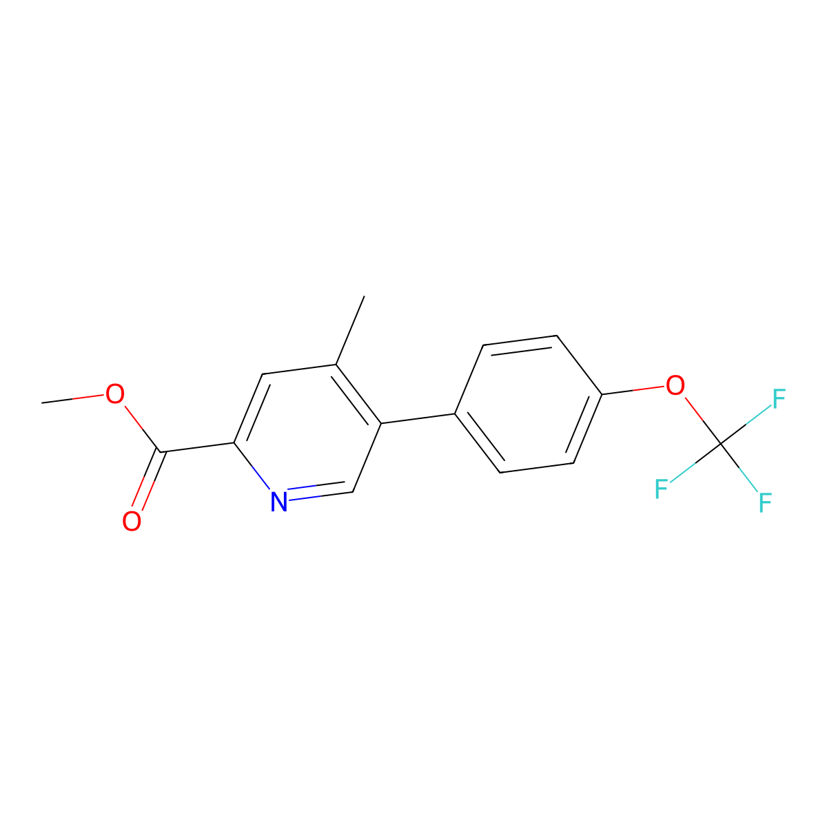 Methyl 4-methyl-5-(4-(trifluoromethoxy)phenyl)picolinate molecular structure, CAS 2969427-91-4
