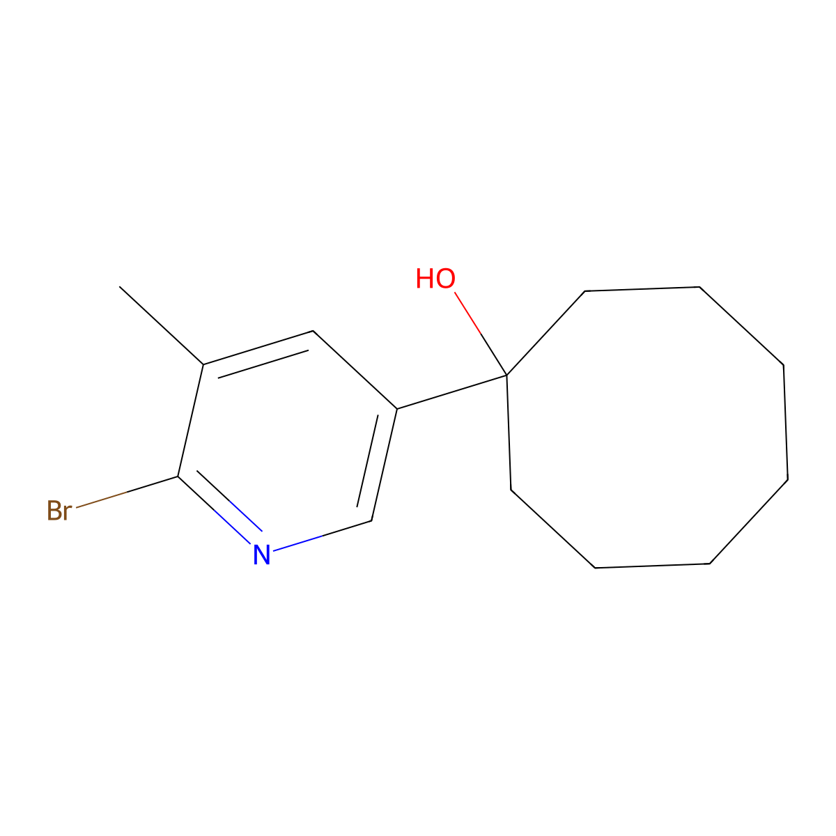 1-(6-Bromo-5-methylpyridin-3-yl)cyclooctanol molecular structure, CAS 2969433-49-4