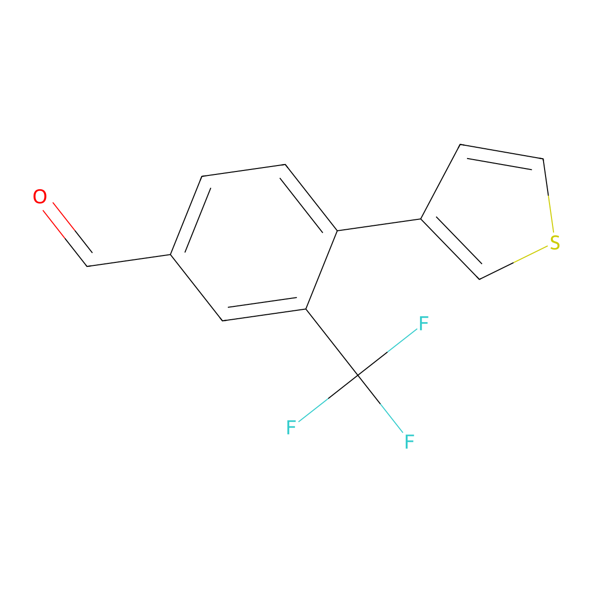 4-(Thiophen-3-yl)-3-(trifluoromethyl)benzaldehyde molecular structure, CAS 2969437-27-0