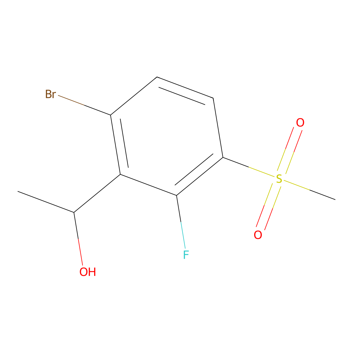 1-(6-Bromo-2-fluoro-3-(methylsulfonyl)phenyl)ethanol molecular structure, CAS 2969437-31-6