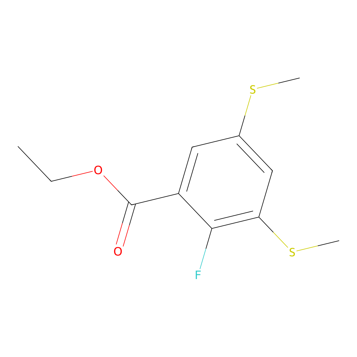 Ethyl 2-fluoro-3,5-bis(methylthio)benzoate molecular structure, CAS 2969441-23-2