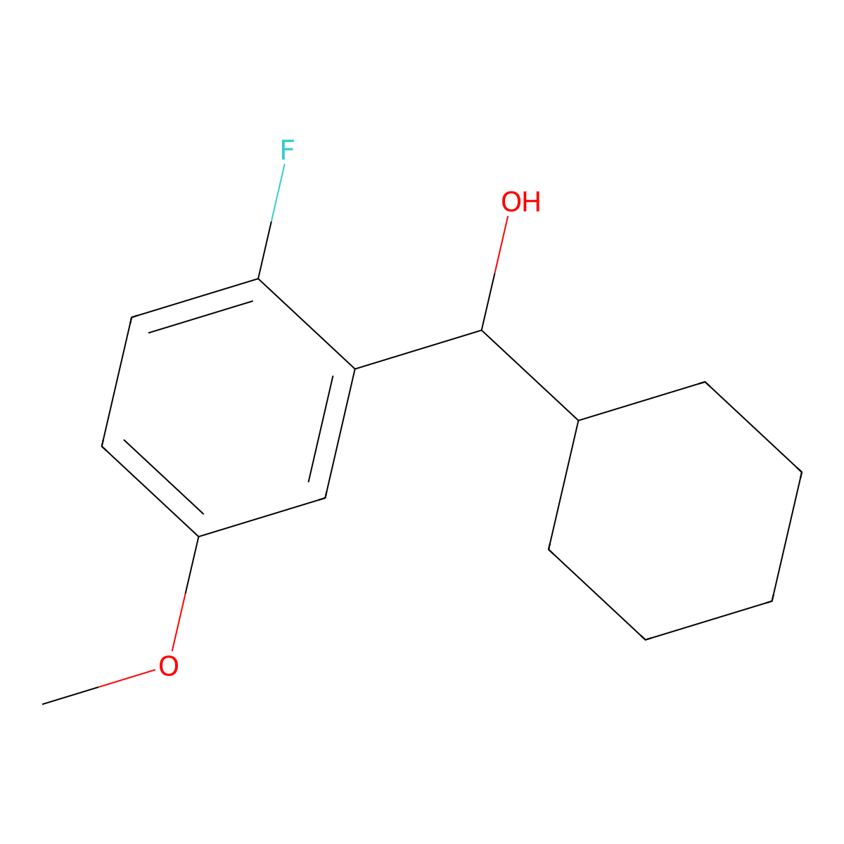 Cyclohexyl(2-fluoro-5-methoxyphenyl)methanol molecular structure, CAS 2969443-53-4