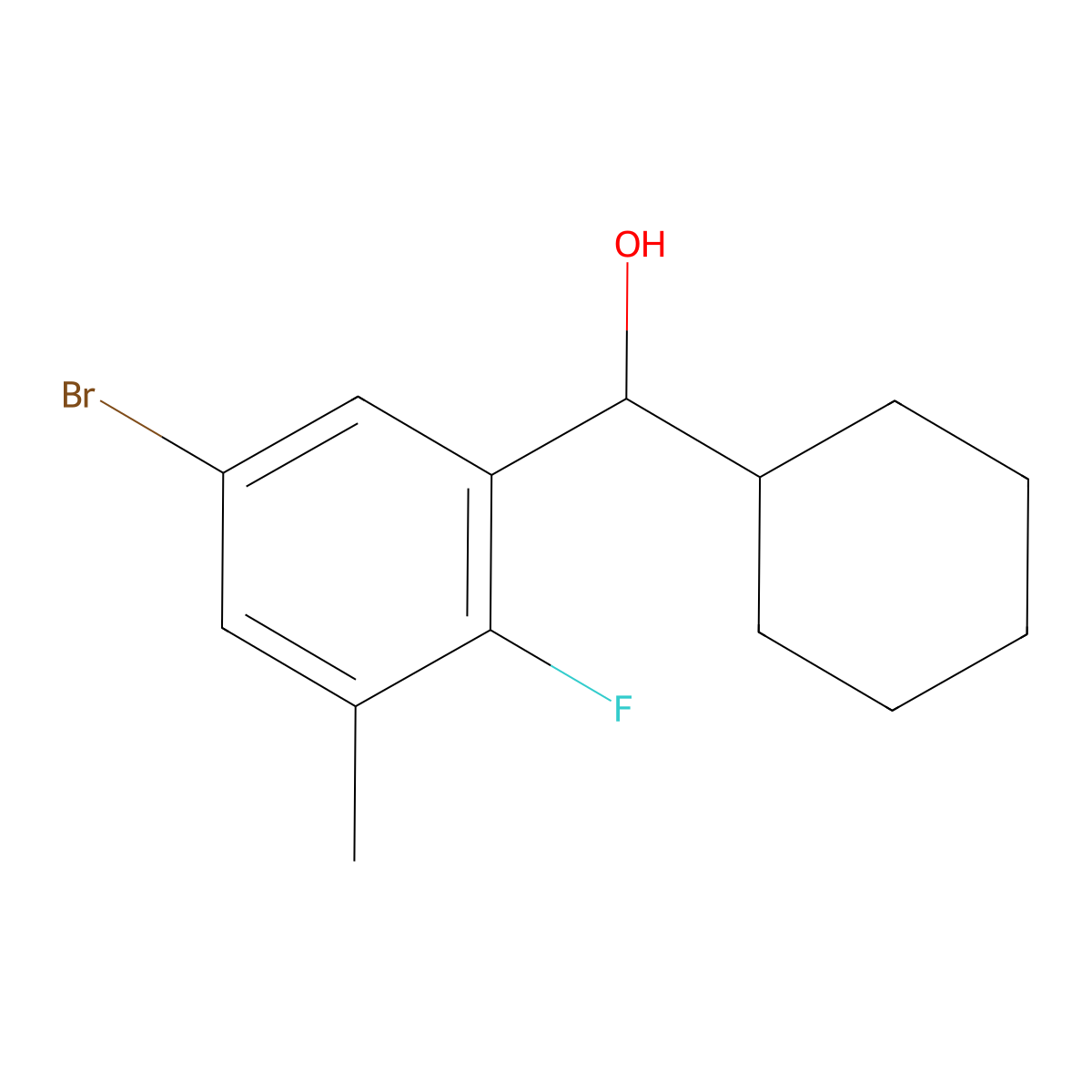(5-Bromo-2-fluoro-3-methylphenyl)(cyclohexyl)methanol molecular structure, CAS 2969443-60-3