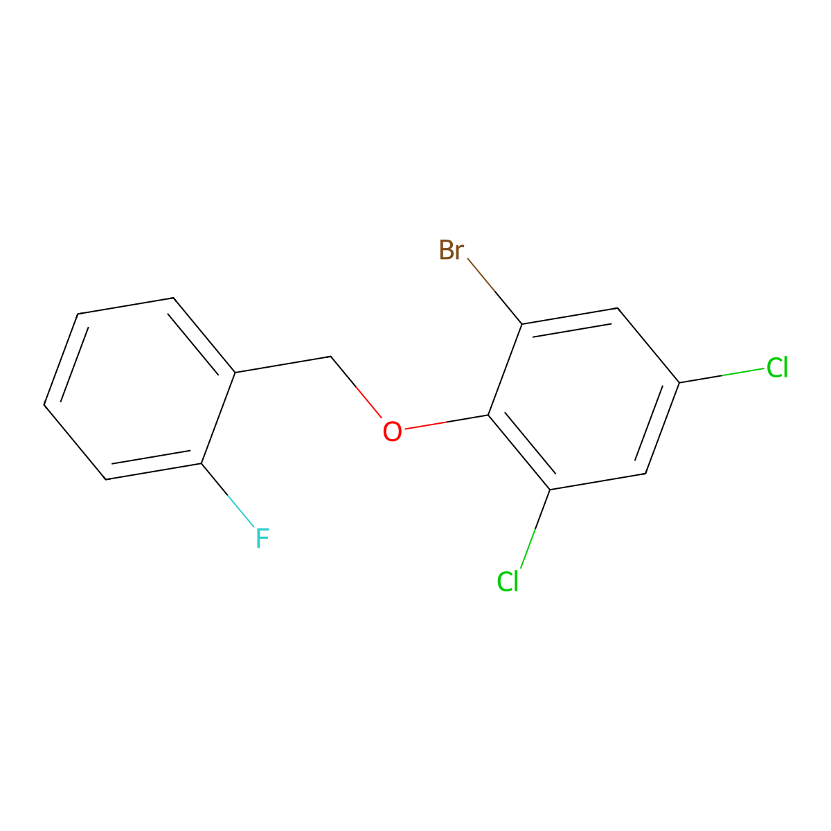1-Bromo-3,5-dichloro-2-((2-fluorobenzyl)oxy)benzene molecular structure, CAS 2969451-94-1