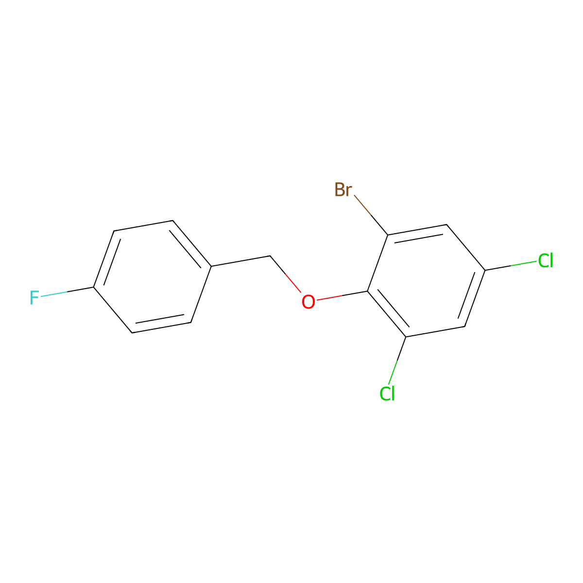 1-Bromo-3,5-dichloro-2-((4-fluorobenzyl)oxy)benzene molecular structure, CAS 2969451-98-5